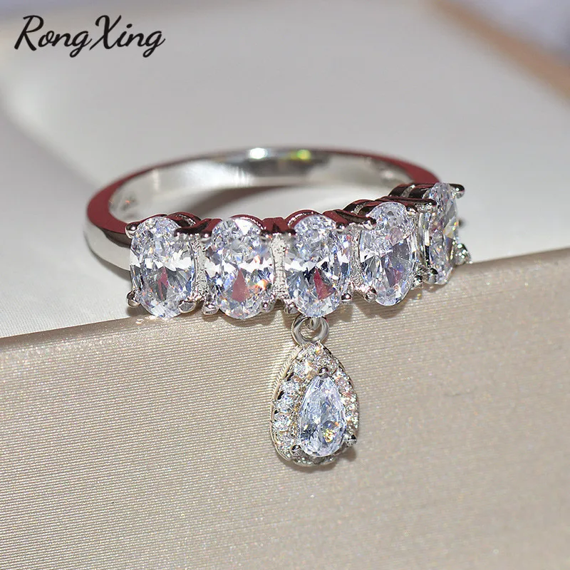 RongXing, роскошное кольцо с кристаллами в виде капель воды, циркон, обручальное кольцо, однорядное овальное CZ каменное кольцо для женщин, обручальное кольцо, модное ювелирное изделие