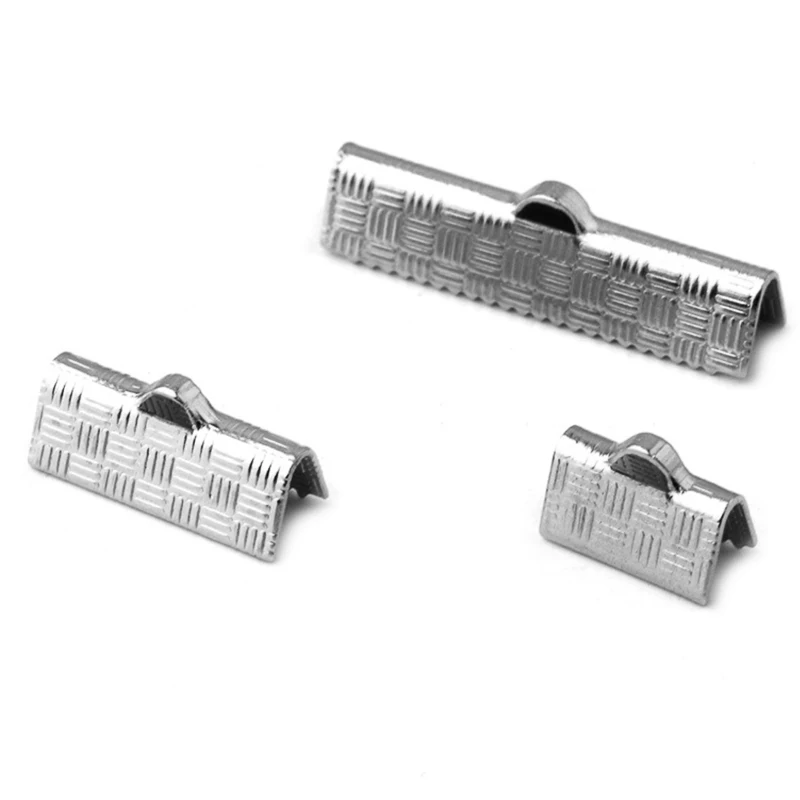 

50pcs/lot 8/10/13/15/20/25MM Stainless Steel Fastener Clasps Fitting Flat Leather Cord Silver Tone End Caps Clip Clasps Jewelry