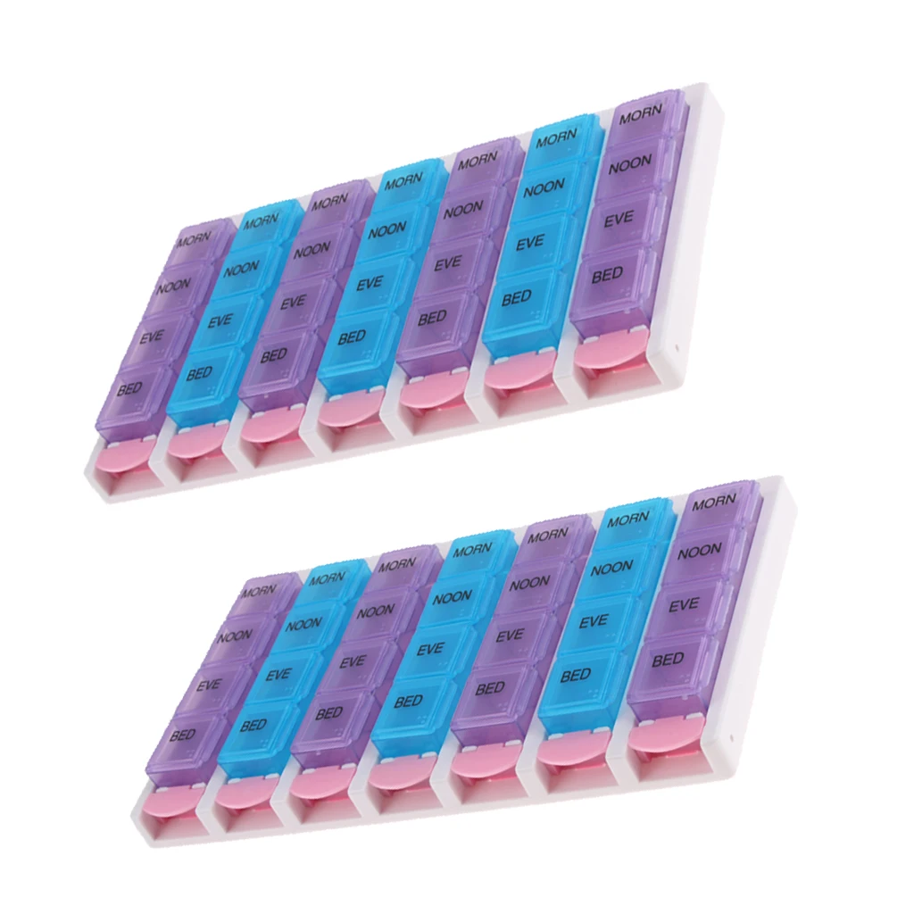 

2PCS 28 Grids Tablet Pill Organizer Box, Detachable Weekly AM/PM Travel Pill Planner Reminder for Home & Travel