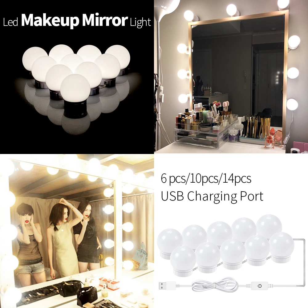 

LED Miror Light USB Bathroom Mirror Cabinet Lamp LED Vanity Lights Hollywood Makeup Dressing Table LED Bulb 12V 2 6 10 14Bulbs