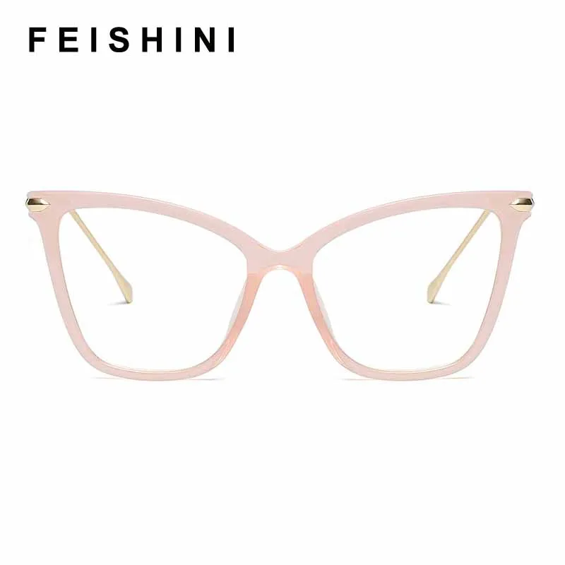 FEISHINI Black frame Cat Eye Glasses Frame Women brand Clear Lens Transparent Eyewear frames Ladies Myopia Nerd eyeglasses frame