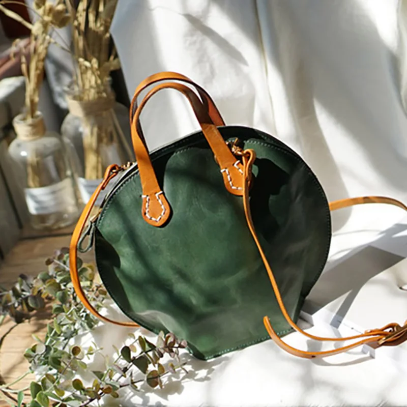 AETOO Lady Leather handmade fashion handbag, tanning cowhide retro color making old shell bag, female crossbody bag