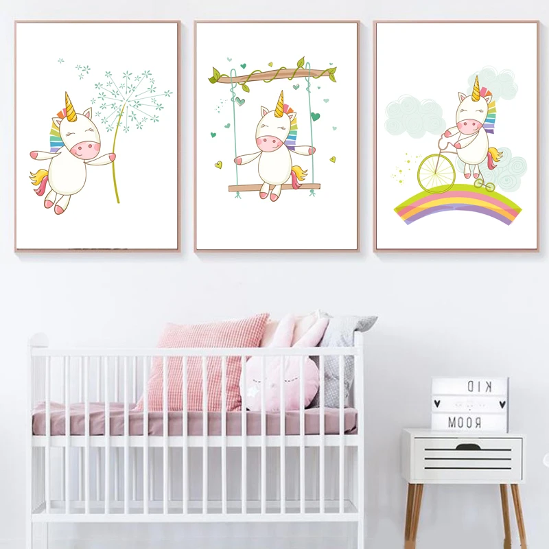 

Unicorn Dandelion bicycle Balloon Nursery Nordic Posters And Prints Wall Art Canvas Painting Wall Pictures Baby Kids Room Decor