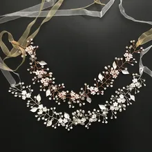SLBRIDAL, розовое золото, кристаллы, стразы, жемчуг, свадебные аксессуары для волос, повязка для волос, свадебная повязка, украшение для подружек невесты