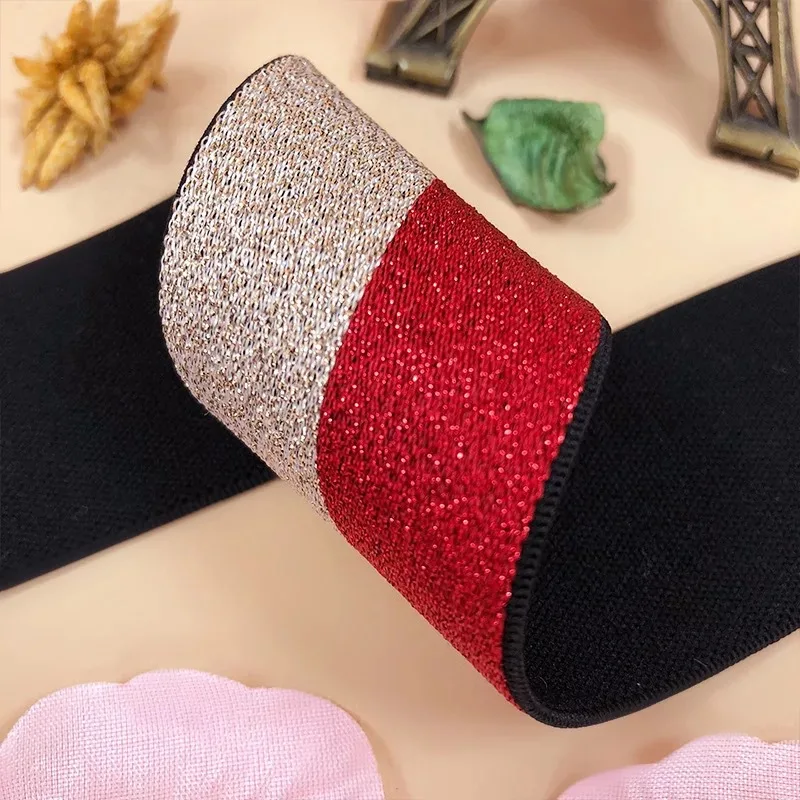silver red Meetee, 9 метров, 4 см, полиэфирная тесьма, полоски, кружевная лента, отделка одежды, лента, сделай сам, вязаная домашняя тесьма, украшение для сумки, Швейные аксессуары - Цвет: silver red