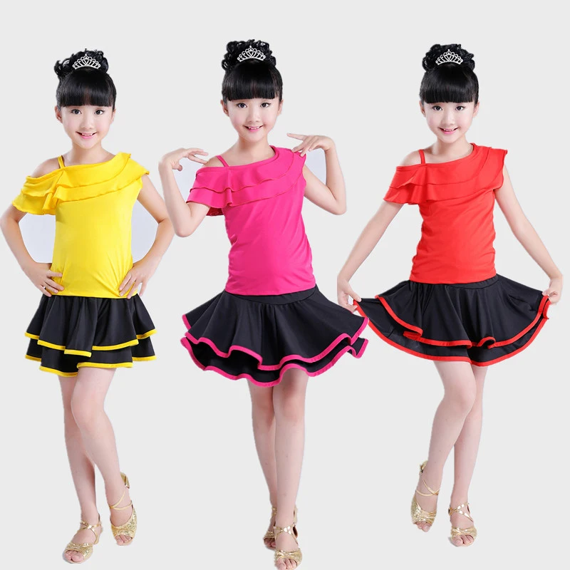 

2019 Spandex Girls Latin Dresses for Dancing Ballroom Dance Dress Rumba Samba children samba cha cha tango skirt standard salsa