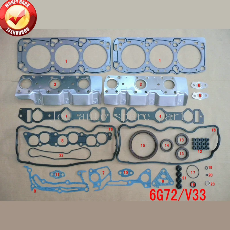 

6G72 V33 Engine complete Full Gasket Set kit for Mitsubishi Montero/Sigma/Debonair 3.0L 2972cc 1988-1997 50122500 MD997436