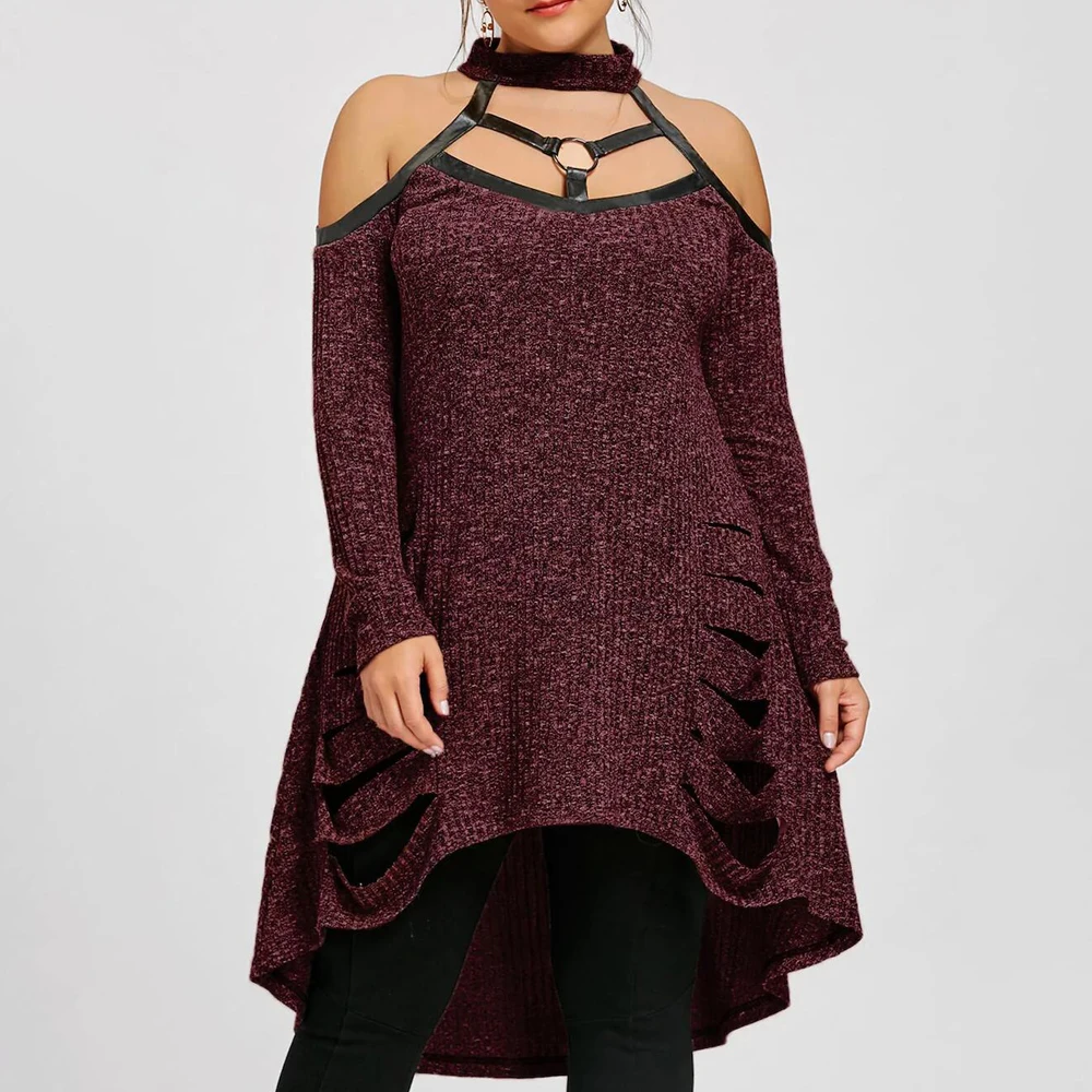 

2018 Autumn New Arrival Sexy Sweater Dress Halter Off the Shoulder High Waist Hole Long Sleeve Asymmetrical Knitted Party Dress