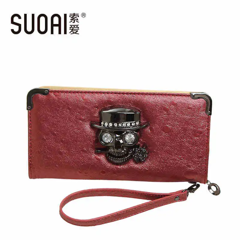 

SUOAI 2018 Long Wallets New Women Ghost Skull Head Purse Fashion Female Phone Bag Card Holder