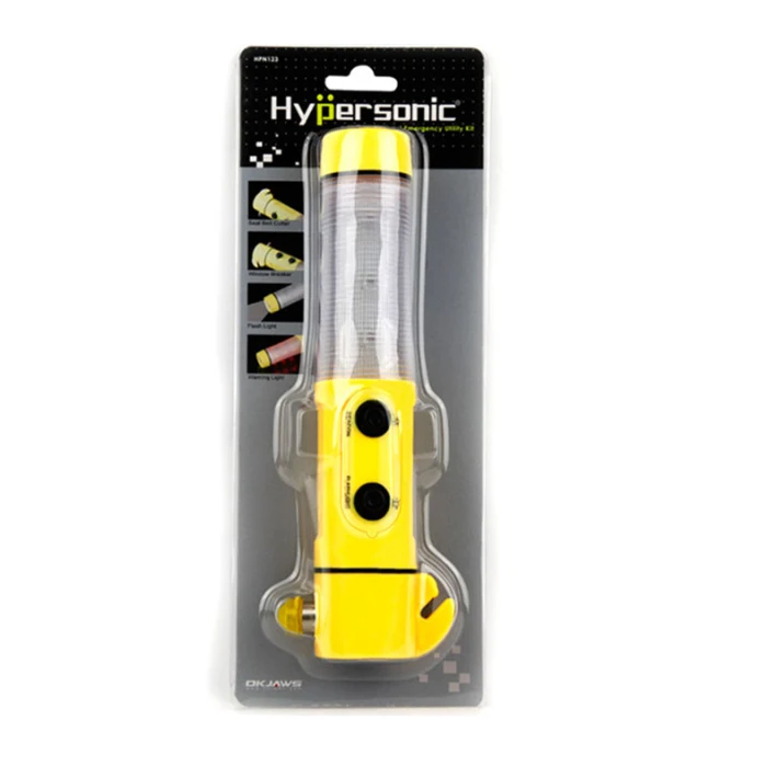 

Hypersonic 4 in 1 Car LED Multi-functional Emergency Utility Kit Window Breaker Seat Belt Cutter Flash Light Warning Light