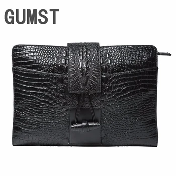 

GUMST Mens New Fashion Crocodile Grain Men Women Clutch Bag Female Ladies Evening Party Large Clutches Handbag Leather Wallet