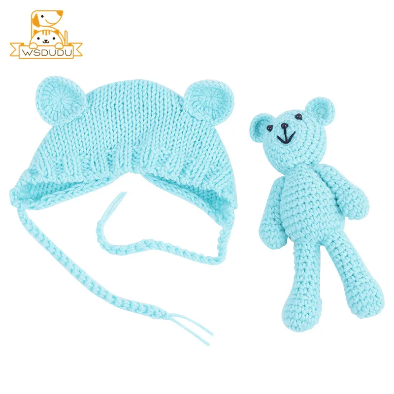 Blue Bear Cap Reborn Baby куклы мальчиков, девочек милые фотографии младенец медведь вязать шапочку шляпа реальной жизни Силиконовые Мягкие игрушки Моделирование Декор подарок - Цвет: Blue Bear Cap