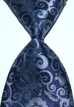 Brand New Classic Tie Geometric Dark Blue Navy Silver Gray Jacquard Woven 100% Silk Fashion Business Party Men’s Tie Necktie