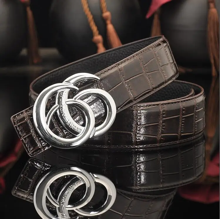 silver buckle coffee Модный, пояс из воловьей кожи с узором «крокодиловая кожа», бронзовая Пряжка, стильный деловой пояс для мужчин, женский пояс для отдыха - Цвет: silver buckle coffee