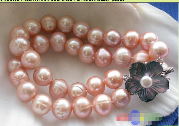 

hot sale FREE SHIPPING ******2ROW 12MM PINK ROUND FRESHWATER CULTURED PEARL BRACELET p2026