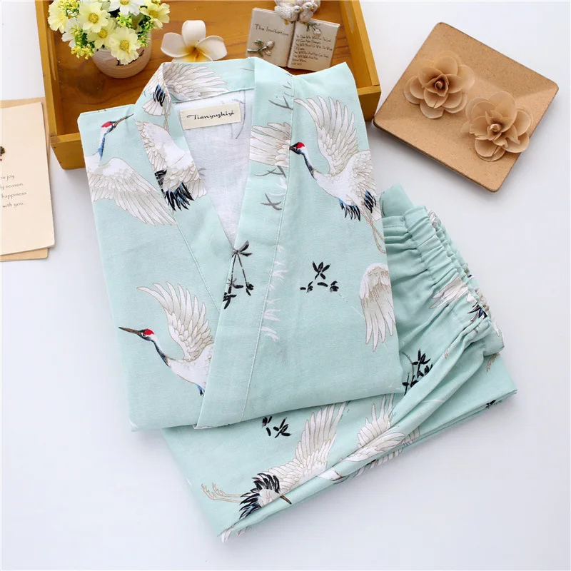 Women's Yukata Japanese Kimono Robes Pajamas Sets Cotton Dress Shorts Pants Nightgown Sleepwear Bathrobe Leisure Wear Homewear
