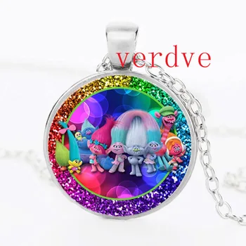 

2017 Kid Dress Up Figures Action Toys New DreamWorks Silver Crystal spinner Chain Trolls Pendant Crystal Necklace Jewelry
