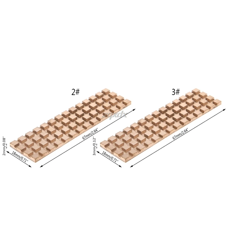 Медный радиатор теплоотвод теплопроводящий клей для M.2 NGFF 2280 PCI-E NVME SSD 67*18 мм толщина 2 мм/3 мм Q09