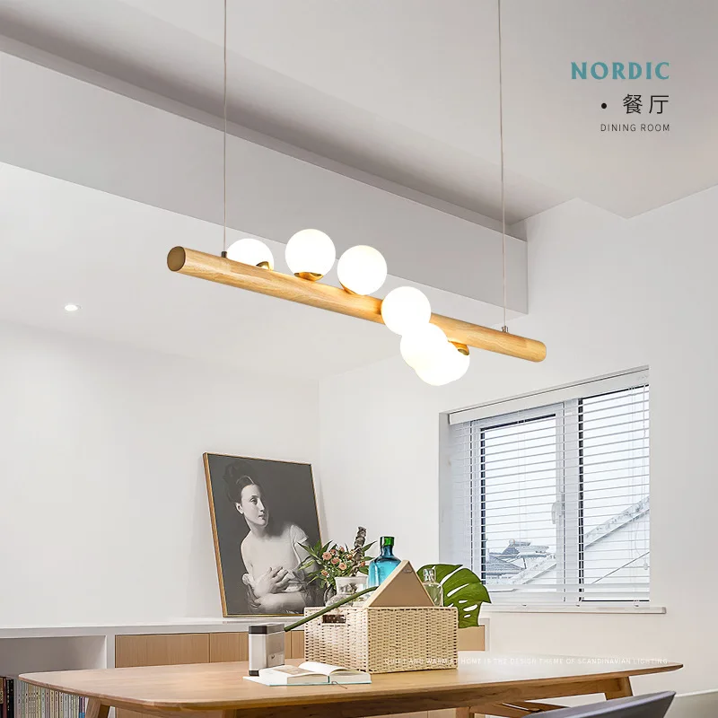 Деревянный белый стеклянный шар Led подвесные светильники для столовой Hanglamp G4