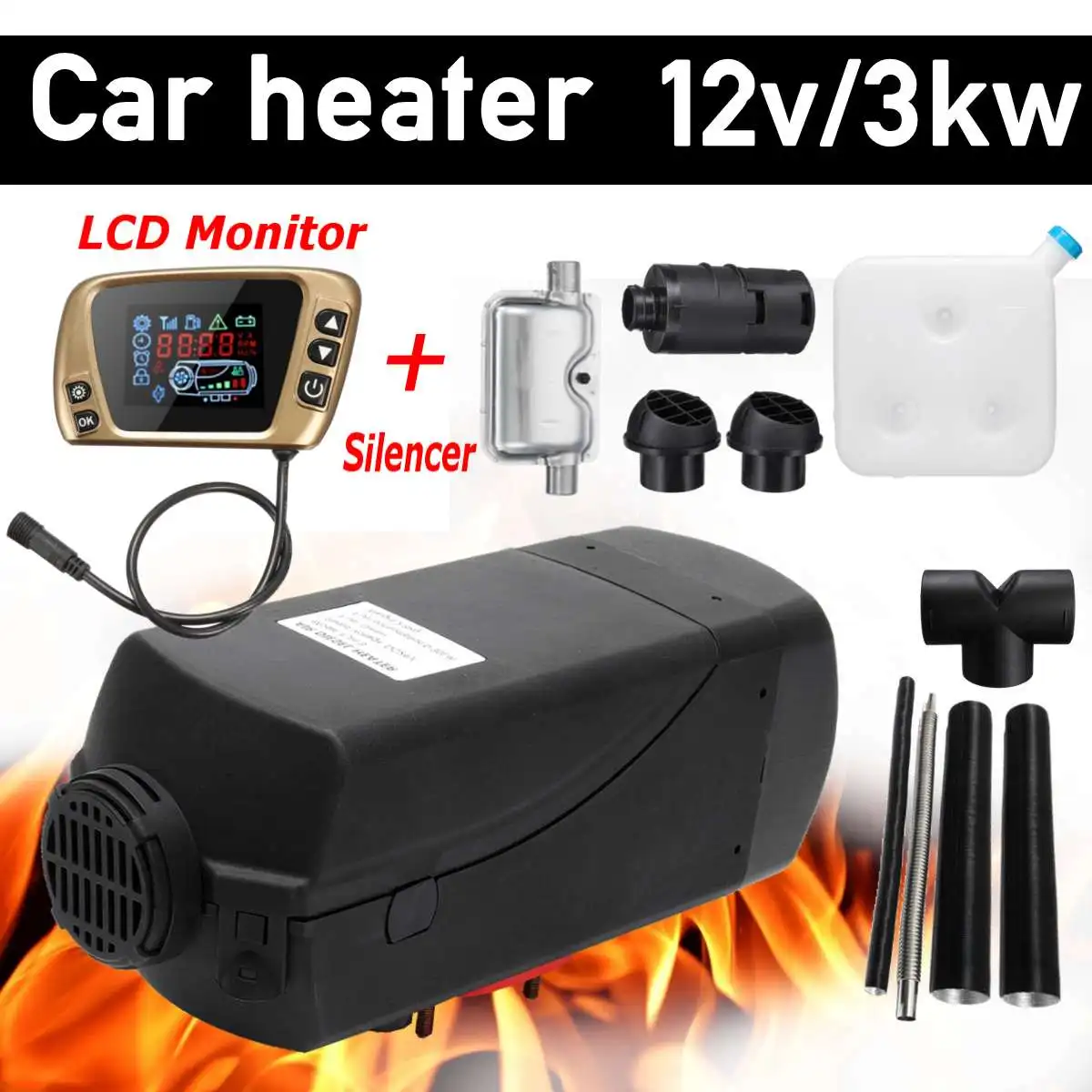 

12V 3kw Diesels Air Parking Heater Air Heating LCD Switch with Silencer 10L Tank For Trucks Boats Bus Car Trailer Heater