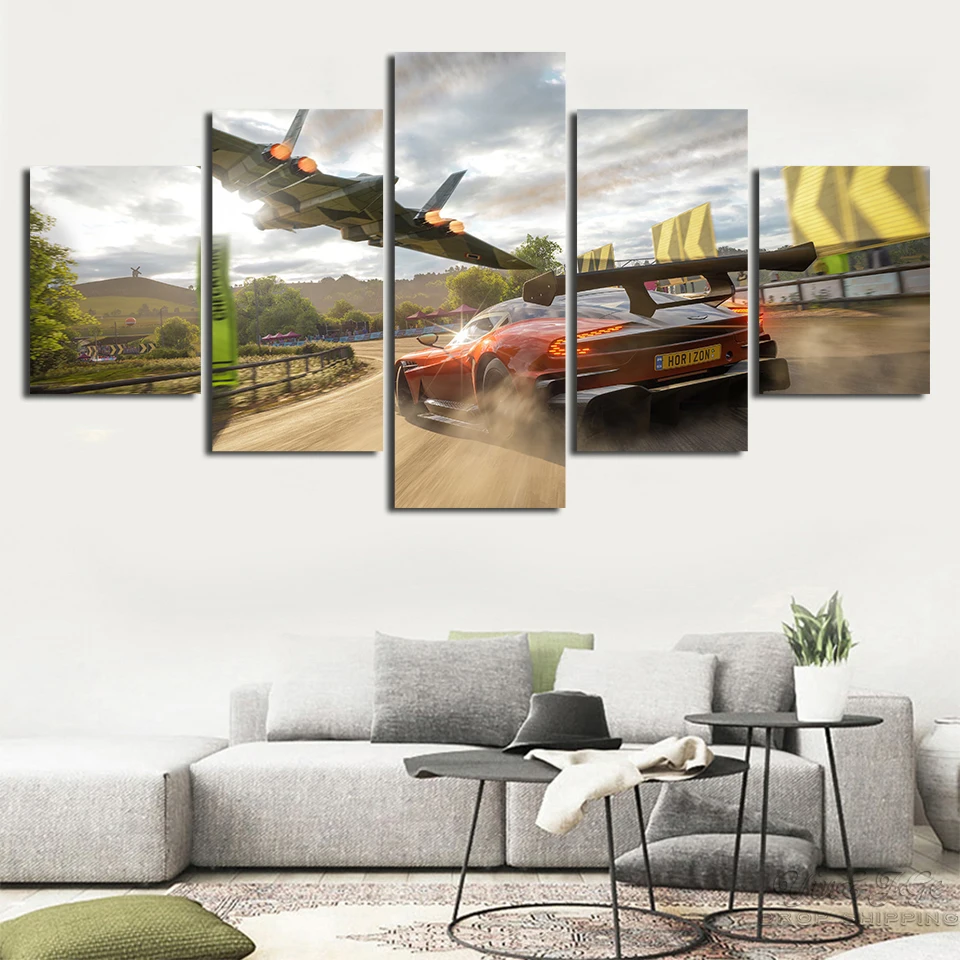 Framework-Artworks-Painting-Modular-Canvas-Poster-5-Panel-Forza-Horizon-4-Living-Room-Wall-Printed-Car