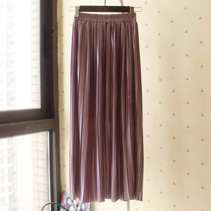 Saimishi весна лето Модные металлические миди юбки для девочек эластичный с высокой талией Женская однотонная плиссированная юбка