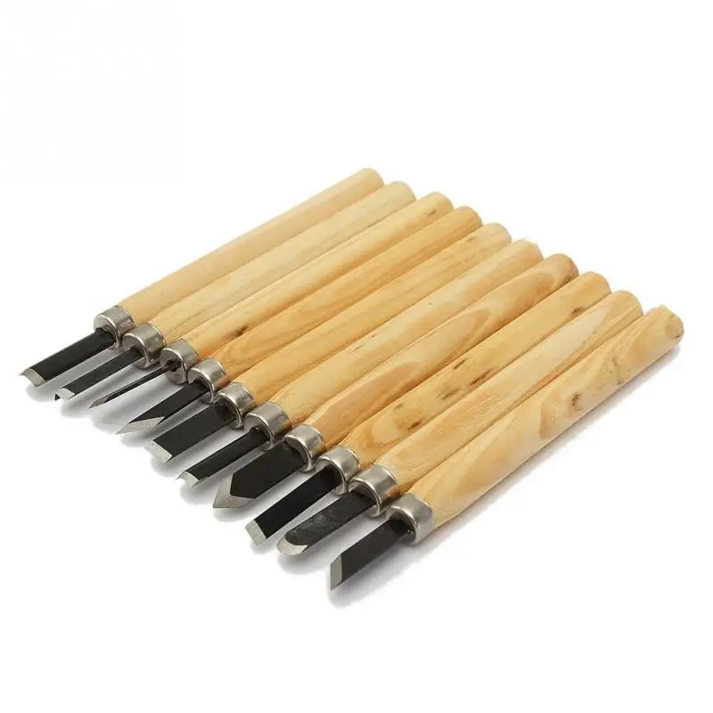 High Carbon Steel with Wooden Handles 10pcs/ Set Wood Handle Carving Mini Chisels Kit Handy Set Cutting Burin Tools