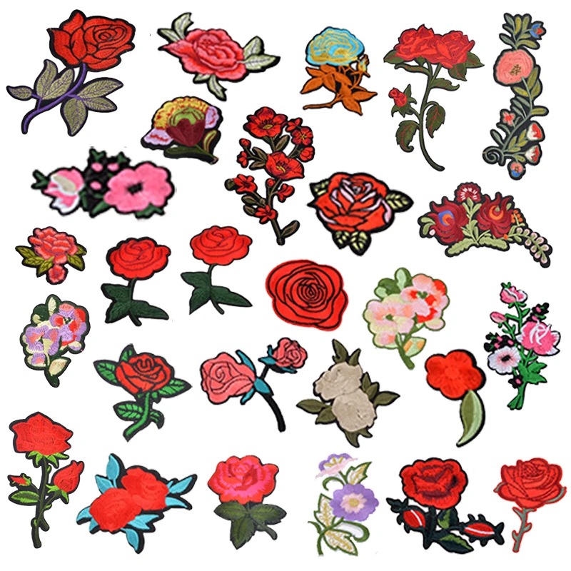

Flower Iron On Patches For Clothing DIY Badge Stickers Applique Embroidery Women's T-shirts Stripes Flowers Patches For Clothes