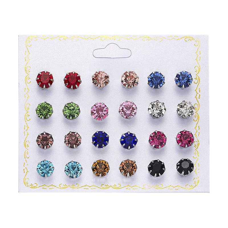 

12 pairs/set Crystal Simulated Pearl Earrings Set Women Jewelry Piercing Ball Stud Earring kit Bijouteria brincos fashion