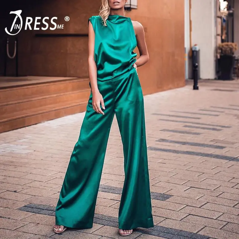 

INDRESSME 2019 New Stylish Two-piece Set Sleeveless Crop Top With Wide Legs Pants Loose Quality Fashion Party Women Clothing