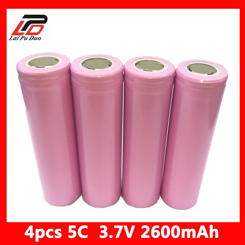 4 шт. перезаряжаемая батарея 3 7 V 2600mAh 18650 литий ионные батареи 5C разрядка ионная