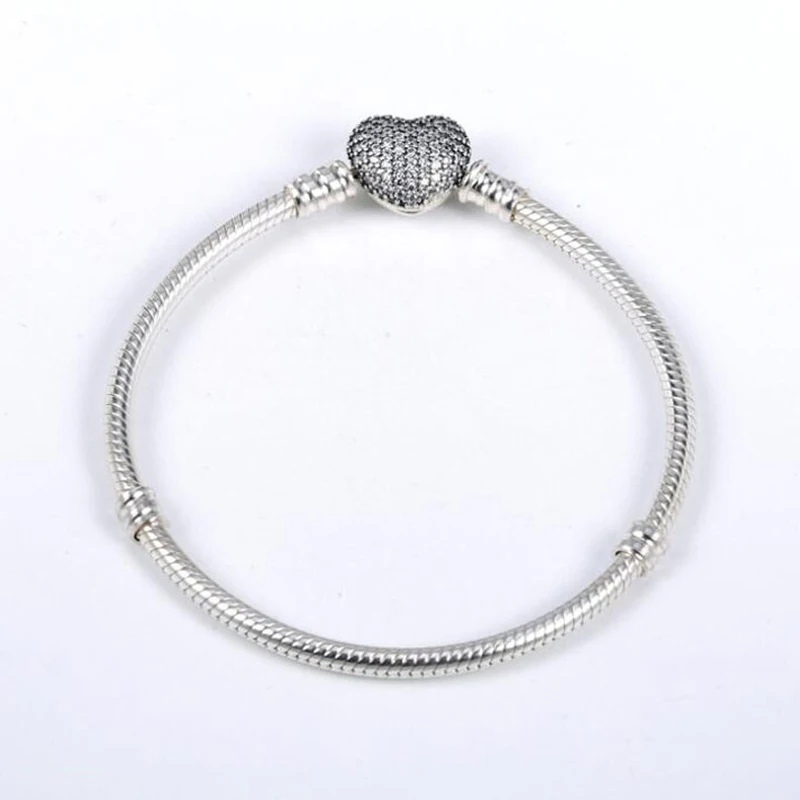 Online Gran oferta pulsera de plata clásica de buena calidad 100% Plata de Ley 925 momentos con broche de corazón de pavé para regalos de mujer