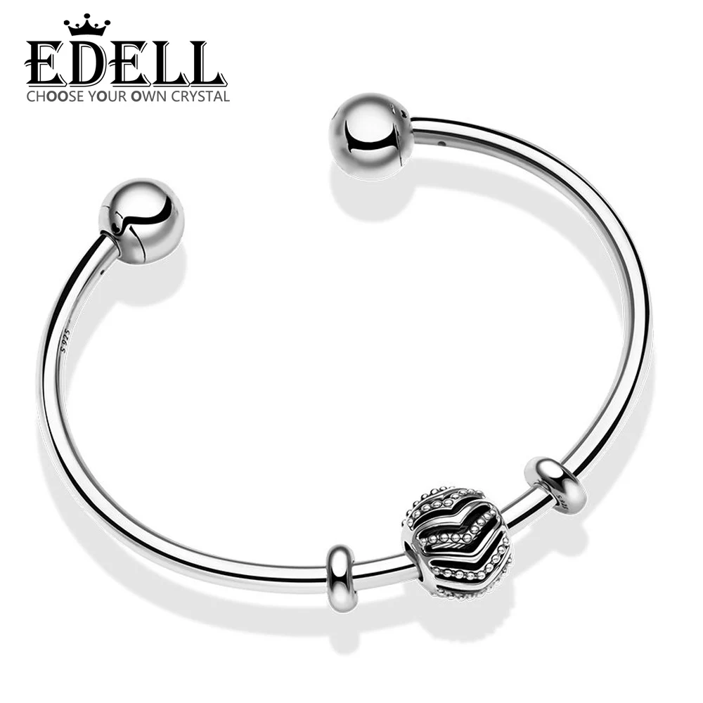 

EDELL 100% 925 Sterling Silver New Stylish Wish Beaded Charm Moments Sliding Bangle Set Adjustable Size Free Shipping B801195