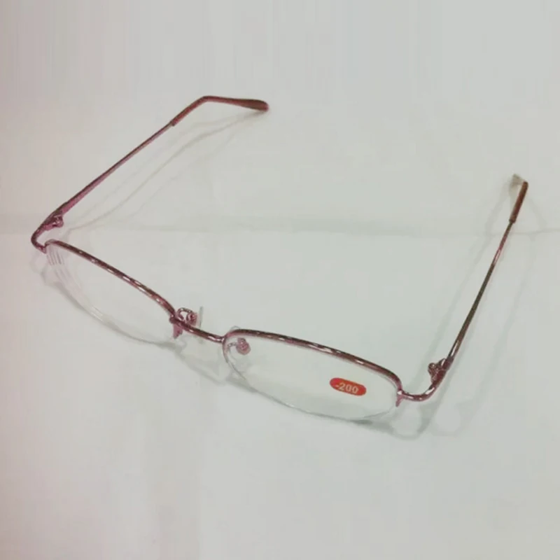 Women Round Retro Full Frame Metal Myopia Glasses Wine Red Resin Lenses