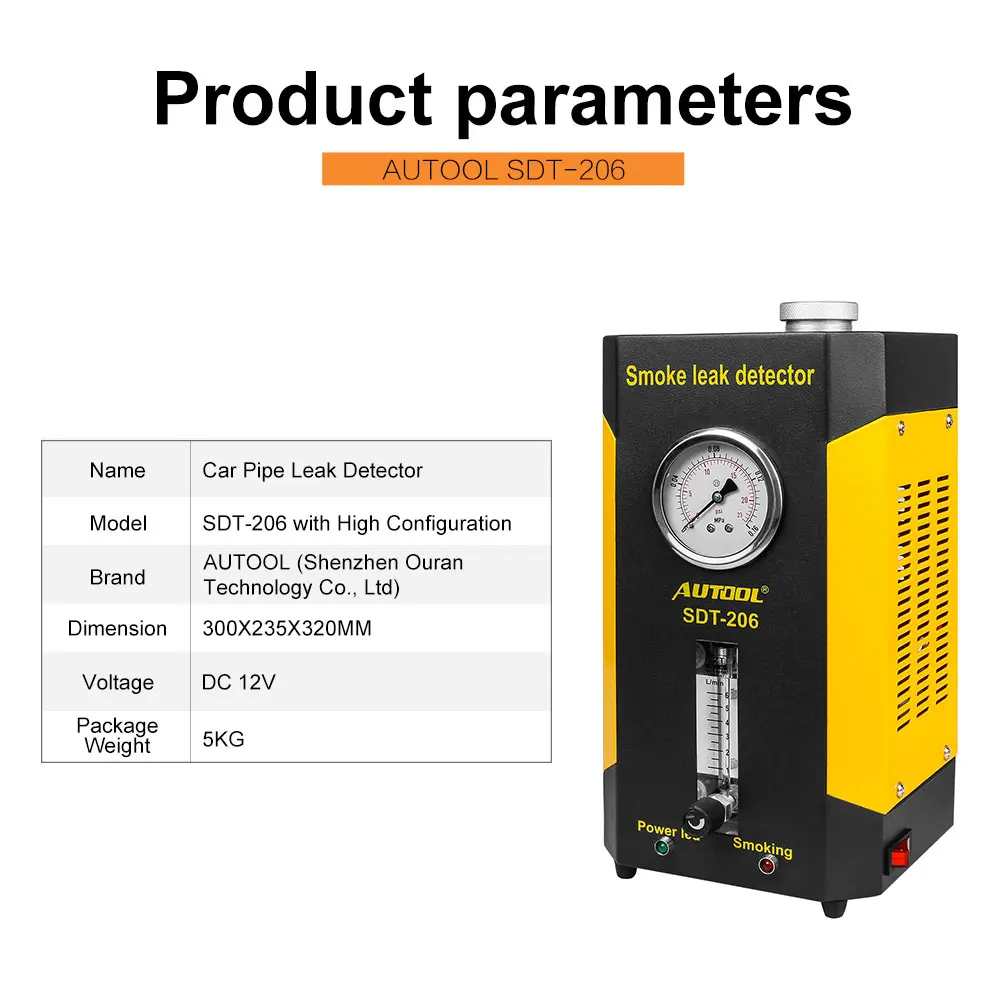 AUTOOL SDT-206 12V автомобиля трубы задымление тестер с ЖК-экраном звуковой сигнал тревоги с Вход с воздушной подушкой единый расходомер