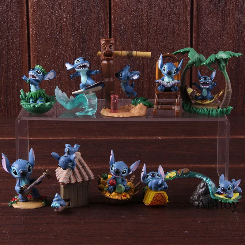 Najtaniej Lilo i Stitch plaża Surfing czytanie hawaje Stitch figurka anime z pvc model kolekcjonerski zabawka dekoracyjna lalka 5 sztuk zestaw