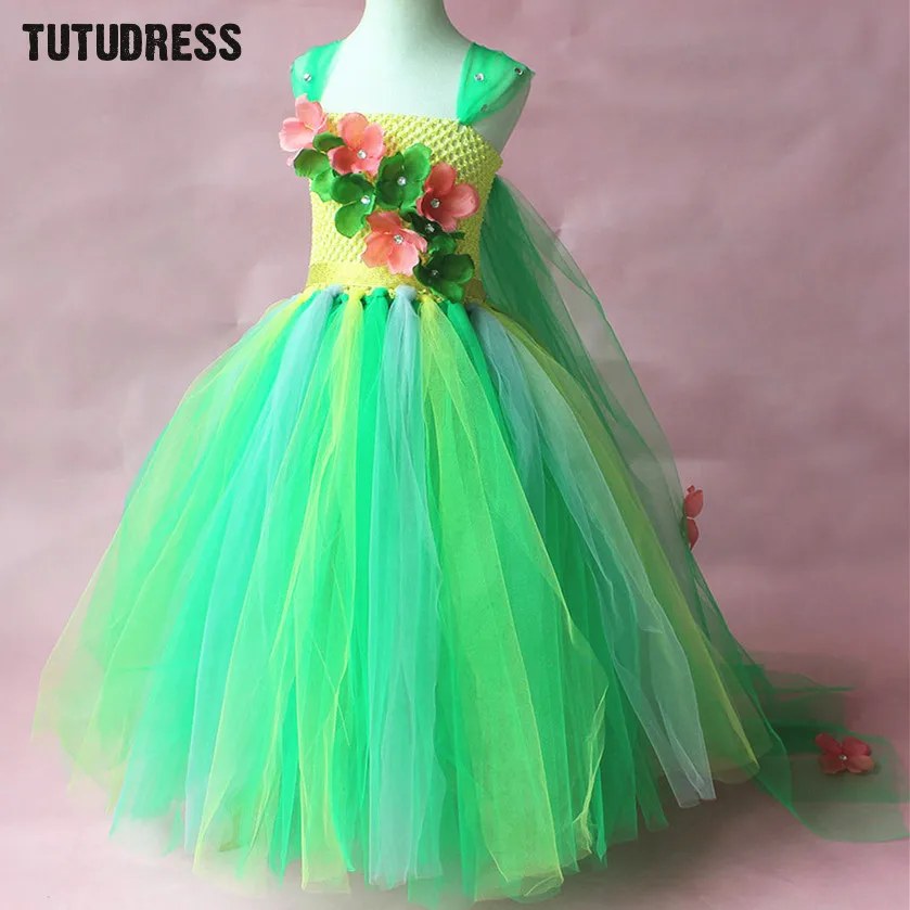 

Green Flower Tutu Dress Children Girls Cosplay Princess Elsa Dress Kids Christmas Halloween Costume Girl Birthday Party Dresses