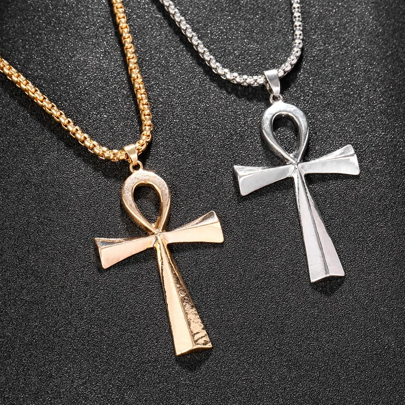 

Men Women Hip Hop Jewelry Iced Zircon Ankh Cross Alloy Pendant Crystal Gold Silver CZ Egyptian Key of Life Pendant Necklace