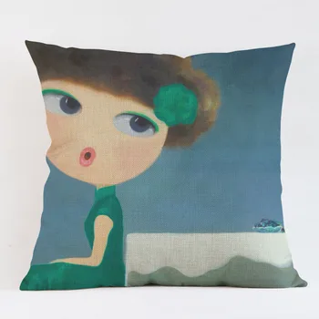 

Cute Watercolor Cartoon Girl Baby Room Decoration Throw Pillow Case Cotton Linen Cute Chinese Style Oil Painting Cushion Cover