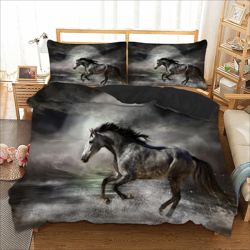 Комплект постельного белья Black horse для бега с пододеяльником и 3D принтом