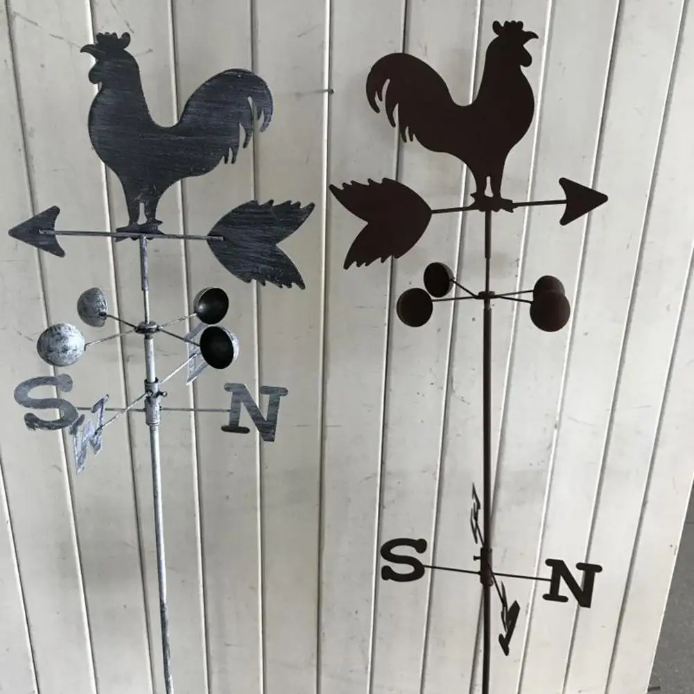 

120cm Vintage Rooster Weather Vane Metal Iron Wind Speed Spinner Direction Indicator Garden Ornament Decoration Patio Yard