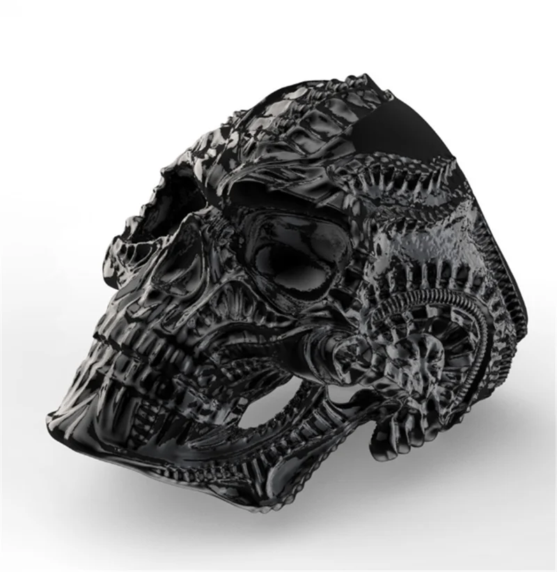 

316L Stainless Steel Black Alien Skull Ring For Men Motor Biker Ring Motorcyclists