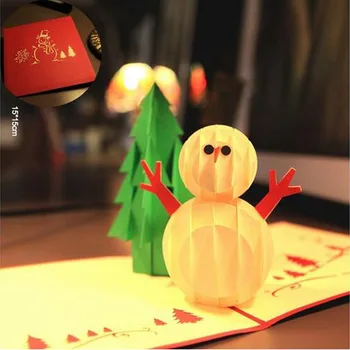 

10pcs Red Christmas Tree & Snowman Greeting Cards 3D Laser Cut Pop Up Paper Handmade Postcards Custom Christmas Gifts Souvenirs