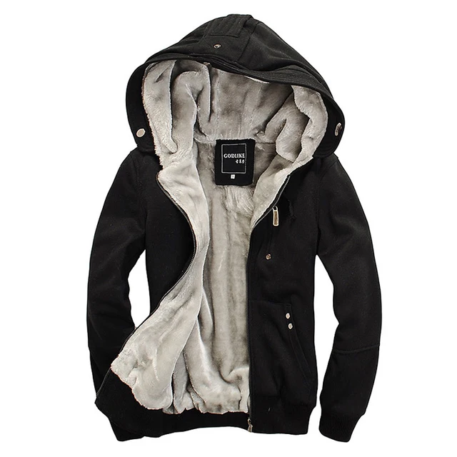 Mens Fur Lined Hoodie Cotton Hooded Warm Jackets Hoodies And