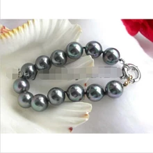 Потрясающие! 14 мм черный круглый Sea В виде ракушки жемчужный браслет! Благородный стиль Природный тонкой jewe Быстрая