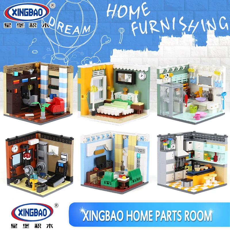 

XINGBAO 01401 2116Pcs DIY Building Series 6 in 1 The Living House Set Building Blocks Bricks Educational Toys as Kids Funny Gift