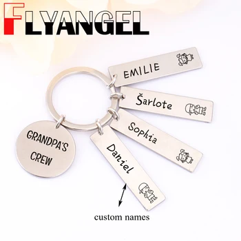 

FLYANGEL Customized Grandkids Name Personalized Key Chain Grandpa Jewelry High Quality Stainless Steel Keyring For Grandpa Gift
