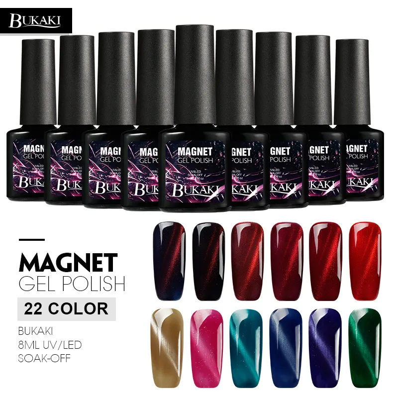 

BUKAKI 3D Diamond Magnetic Cat Eyes Nail Gel Polish DIY Red Flame Cat's Eye Gel Varnish 24 Lucky Colors Nail Art Lacquer