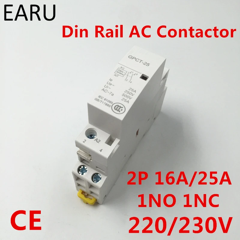 Американская классификация проводов 2р 16A 25A 1NC 1NO 220V 230V 50/60HZ Din Rail AC контактор для дома один нормальный отделить одну нормально закрытый для дома, отеля, ресторана