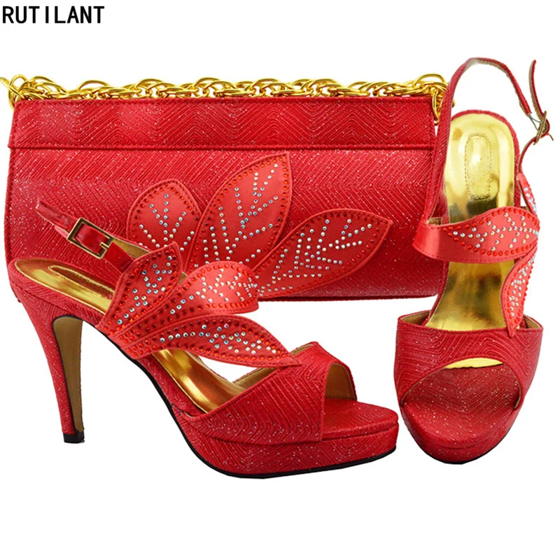 

New Arrival Italian Designer Shoes and Bags Matching Set Decorated with Rhinestone Shoe and Bag for Nigeria Party Nigerian Shoes